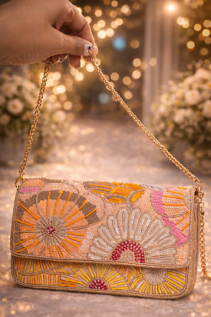 Soft peach Floral Embellished Bag