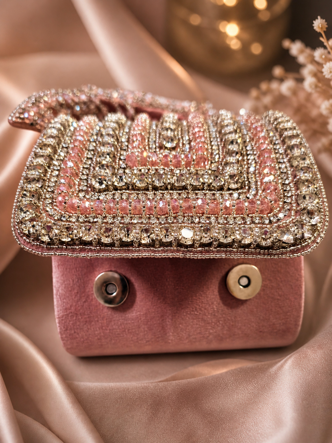 Embellished blush-toned Crystal Statement Bag
