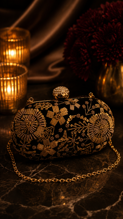 Midnight Bloom Embellished Clutch