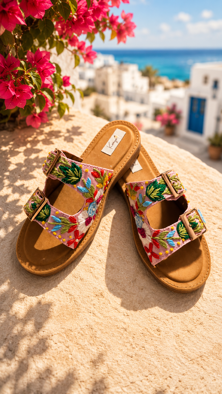 Pink Bloom Embroidered Summer Slides