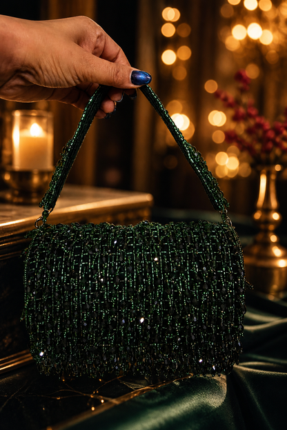 Green Emerald Beaded Shoulder Bag